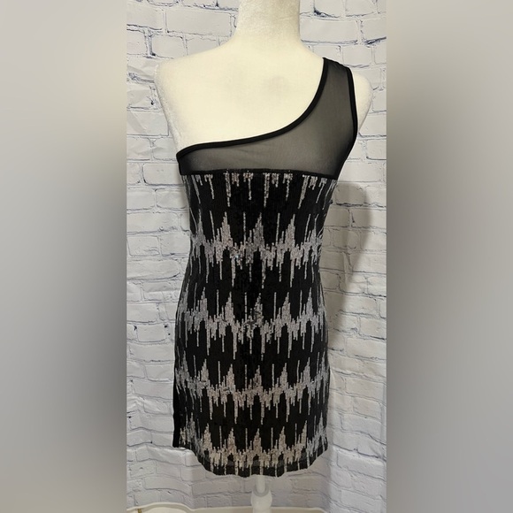 Geri C New York black sequin one shoulder dress size large - Picture 1 of 6